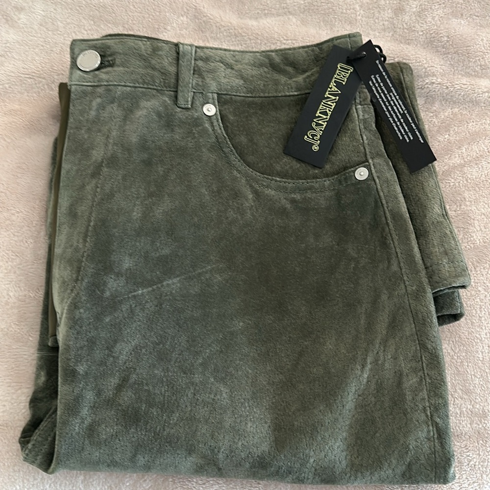 BLANK NYC 100% Genuine Leather/Suede MIDI Skirt w Front Slit Sage Green (24) NWT - Picture 11 of 12